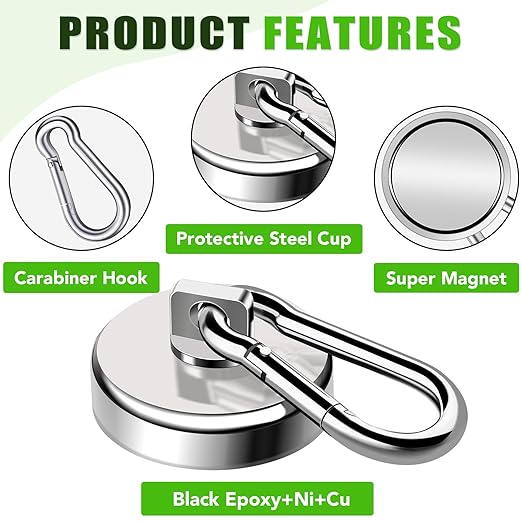 E BAVITE Carabiner Magnetic Hooks, 110LBS Strong Magnetic Hooks Heavy Duty with Swivel Carabiner Hook, for Hanging for Cruise, Garage, Kitchen, Refrigerator, Locker (12-Pack)