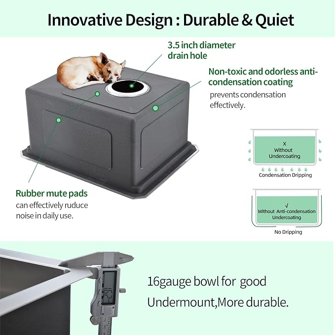 Undermount Kitchen Sink, 15 x 17 x 10 Inch Bar Sink 16 Gauge Stainless Steel Small Sink Kitchen Single Bowl Workstation Sink with Cutting Board