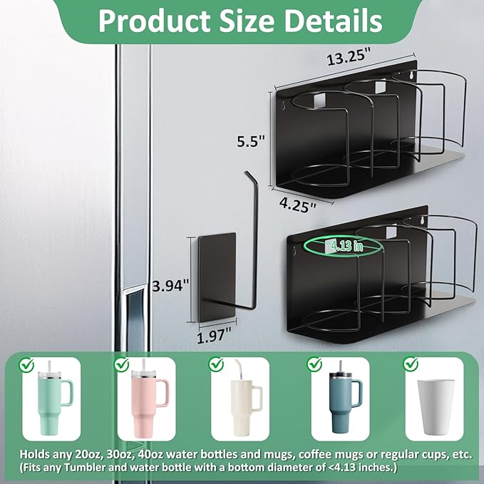 Magnetic Cup Holder for Fridge, Water Bottle Organizer for Cabinet Magnetic Cup Holder Heavy Duty Storage Tumbler Organizer for 20oz 30oz 40oz Cup Accessories
