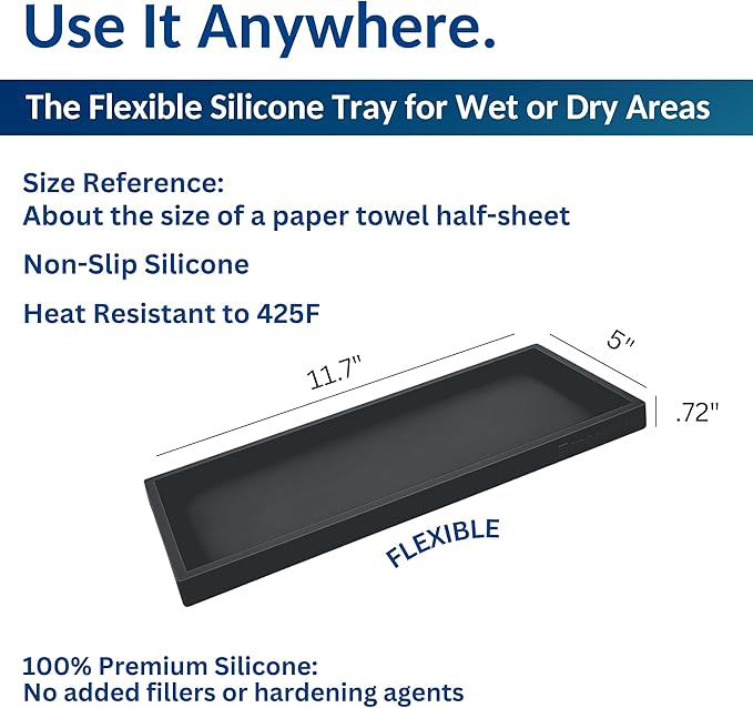 Countertop and Vanity Tray - 2 PC Large 11.7" Silicone Bathroom Trays, Counter Organizer, Dish Soap Sponge Holder Kitchen Sink Tray Organizer, Sink Caddy Toothbrush Key Kitchen Soap Trays