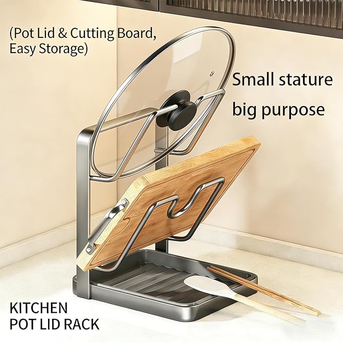 2Pack Pot Lid Storage Rack – A kitchen Countertop Storage Rack For Storing Cookware Lids, Featuring A Drip Tray, 304 Stainless Steel Multi-Functional Kitchen Storage Rack(Grey, Double-Layer)