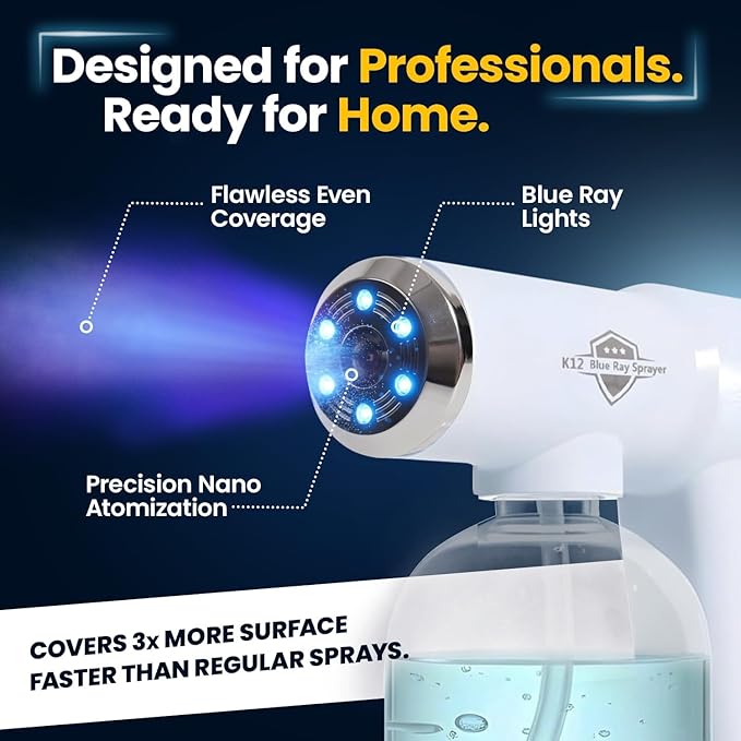 The Finest Atomizer Sprayer with Blue Light, Multipurpose Nano Spray Gun for Home, Salon & Garden, Cordless Nano Steam & Rechargeable ULV Barber Spray Gun for Mist Sprayer, 2 Pack (White & Black)