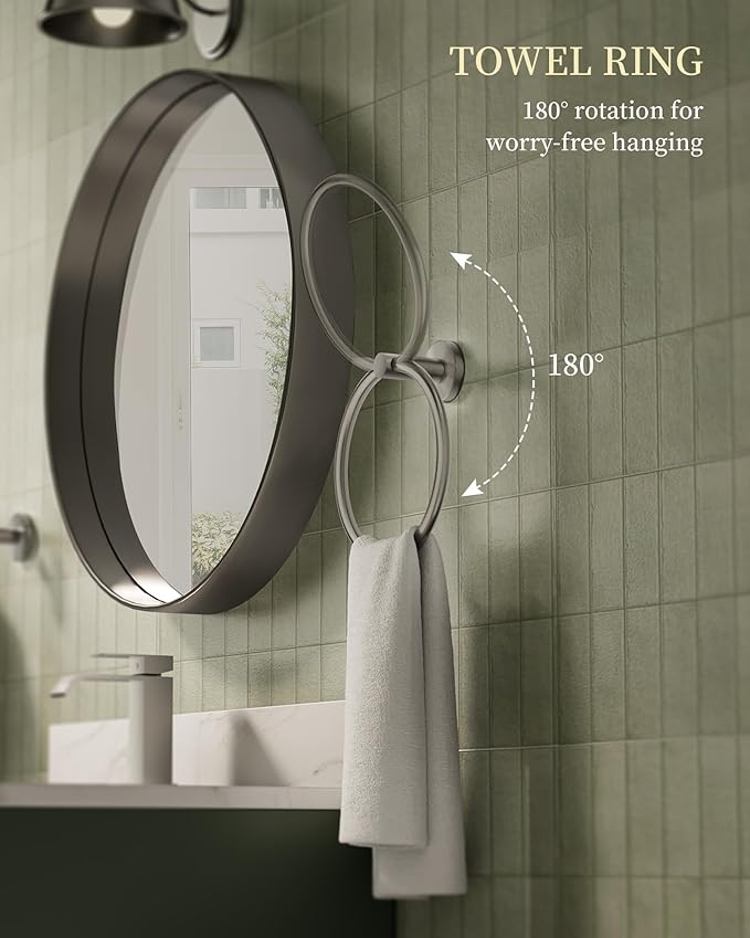 Bathroom Hardware Accessories Set 5 Pieces Brushed Nickel 24" SUS 304 Stainless Steel Bath Double Towel Holder Bar Set Towel Rack Combination Wall Mounted for Kitchen, Laundry, Bedroom