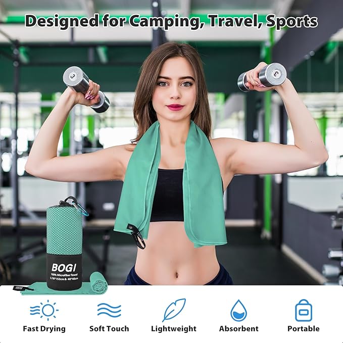 Microfiber Travel Sports Towel-Quick Dry Travel Towel,Soft Lightweight Absorbent Compact Sports Towel for Camping Gym Beach Bath Yoga Swimming Backpacking (S:16''x32'',2Pcs-Mint)