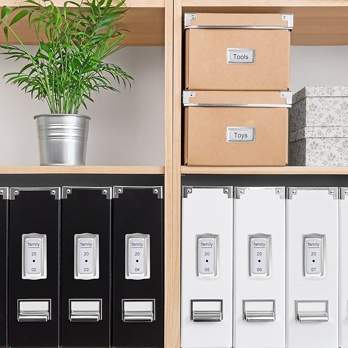 12 Pcs Self Adhesive Metal Bookplates for Books Card Horizontal Clip Label Holders Metal Drawer Tag Silver Label Plate for Office Library Book File Cabinet Drawer Tag Teacher School Classroom