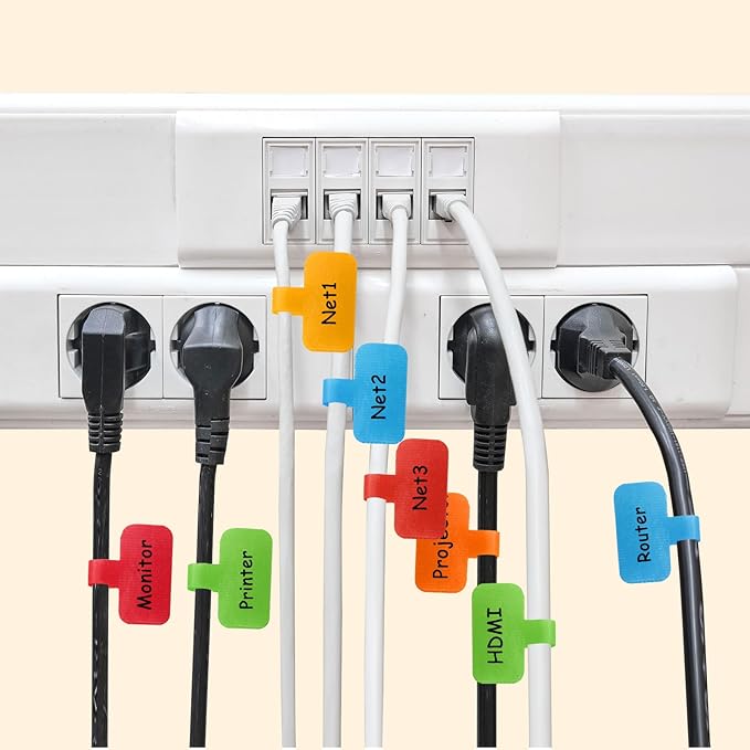 Cord Labels for Electronics Write On,24 PCS Reusable Cable Labels Tags,Colorful Wire Labels to Identify Charging Cords,with 1 Marker