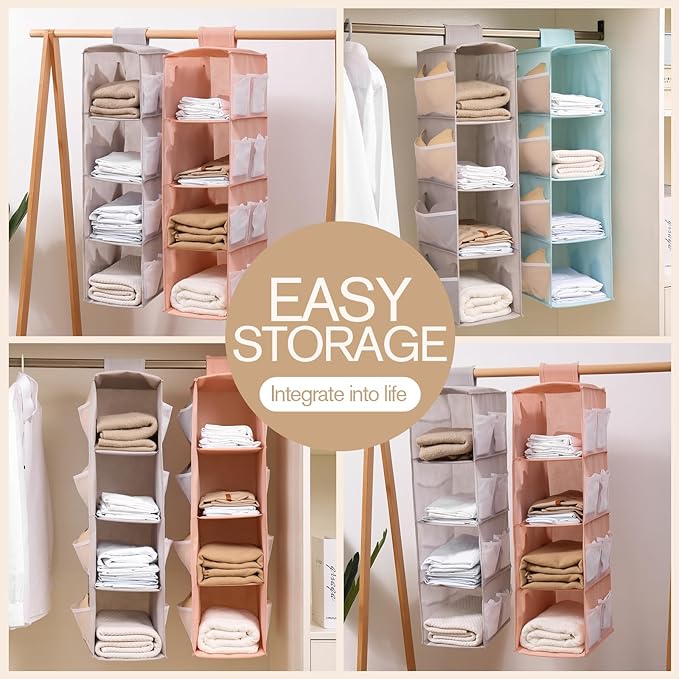 Hanging Closet Organizer, 4-Section Storage Shelves, Oxford Cloth with Mesh Pockets, (Cerulean, 2 Section)