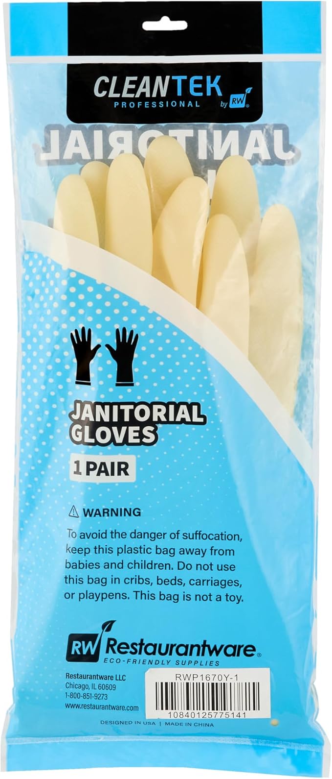 Clean Tek Professional 22 Mil Medium Cleaning Gloves, 10 Pairs Of Long Cuff Gloves - No-Slip Grip, No-Powder, Yellow Latex Gloves For Kitchen Cleaning, Ideal For Washing Dishes