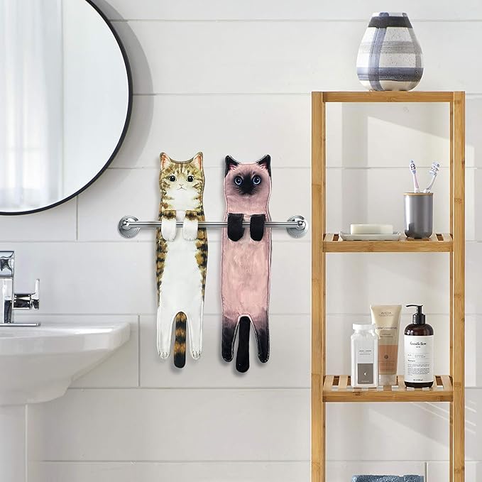 PAT JUUMG Funny Cat Hand Towels for Bathroom Kitchen, Cute Home Decorative Hanging Face Towels, Super Absorbent Soft, Cat Lovers Gifts for Women, Housewarming Gift