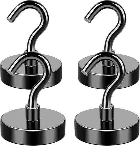 MIKEDE Magnetic Hooks, 85LB Heavy Duty Earth Magnetic with Hooks for Cruise Cabin, Black Strong Cruise Magnetic Hook for Hanging Grill, Fridge, Kitchen - Pack of 4