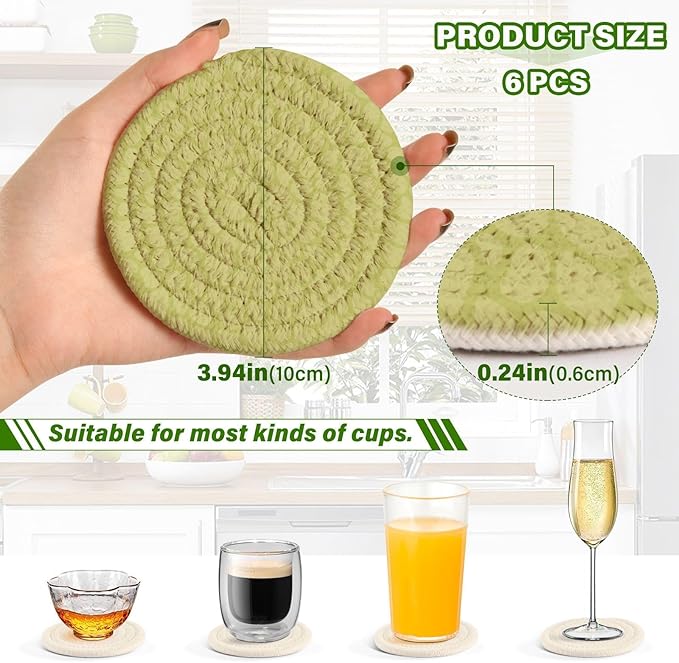Dinosaur Skin Drink Coasters, Handmade Cotton Absorbent Coaster Set of 6, Minimalist Home Decor for Coffee Table, Kitchen, Housewarming and Wedding Registry Ideas