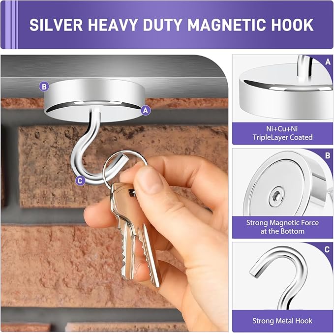 Neosmuk Magnetic Hooks Heavy Duty,100lb Super Strong Magnet with Hooks for Cruise Cabins, Large Metal Hooks for Hanging on Fridge,Extra Strong Magnet Hanger for Ship Walls, 6 Pack