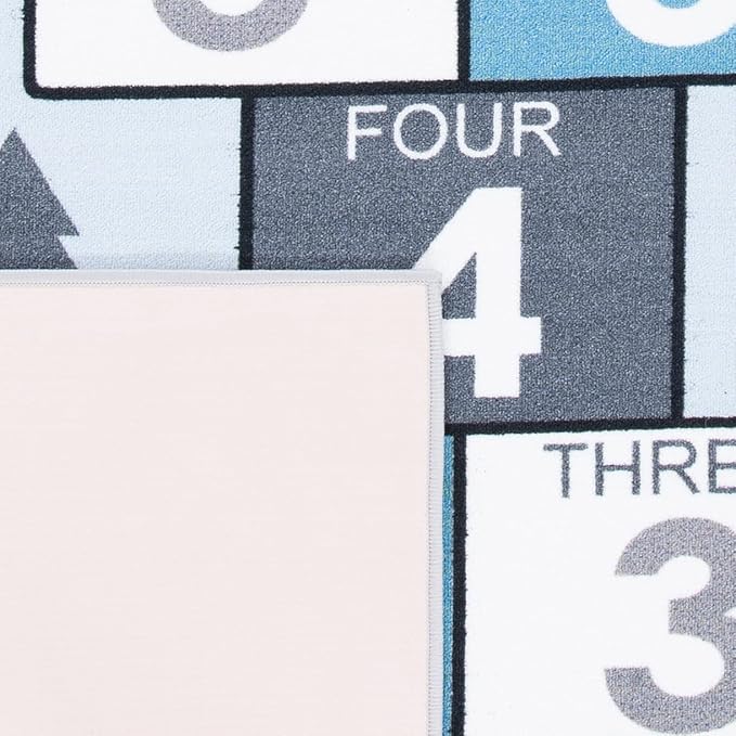 SAFAVIEH Washable Rug Kids Playhouse Collection - 6'7" x 9', Grey & Blue, Slip Resistant & Easy to Clean, Ideal for Kids Room, Playroom, Nursery, Boys & Girls Room (KPH226F)