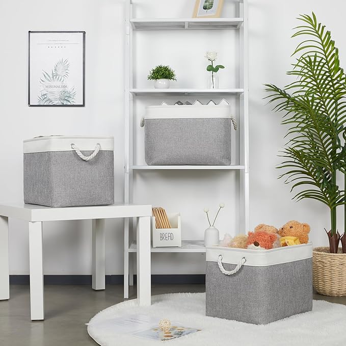 Large Fabric Storage Baskets Set of 3 - Premium Organizer Bins 16x12"