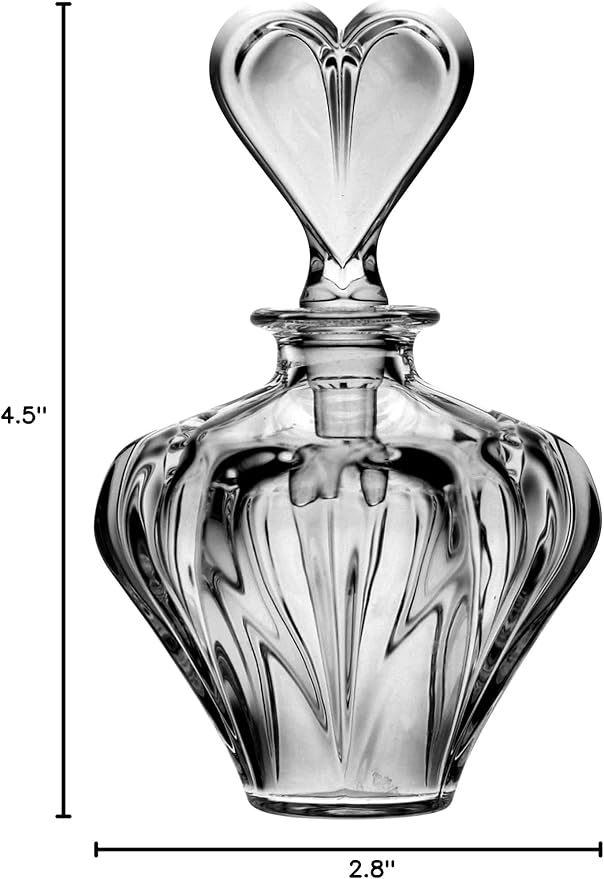 Crystal - Glass - Perfume Bottle -For Perfume - Esssential oil- Cosmetic - Empty Refillable Bottle - with Heart Shaped Stopper - 4.5" H - Made in Europe