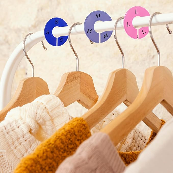 Mozeat Lens 10 PCS Closet Dividers for Hanging Clothes, Color Plastic Hanger Tags Clothing Rack Dividers Round Closet Labels Reusable Wardrobe Hanger Separator （10 Colors）