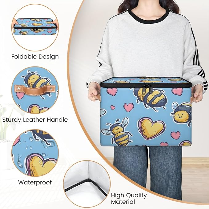 Cubes Storage Baskets,Bees Empty Gift Basket,Foldable Storage Box Bin,Waterproof Open Shelf Basket Organizer for Clothes Toy Bedroom Nursery Spring Home Decorative
