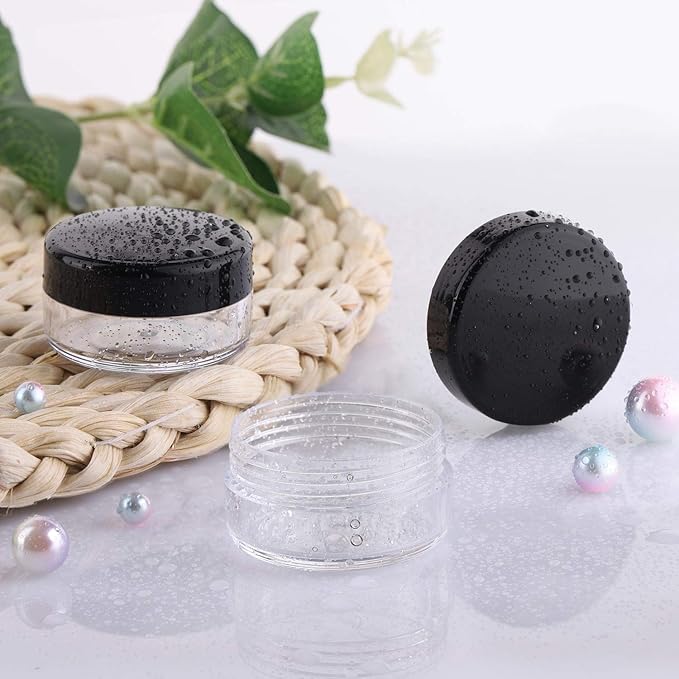 100 Count 10g Small Sample Containers with Lids Plastic Jar Cosmetic Jars Empty Makeup Jars Lip Balm Containers - Black