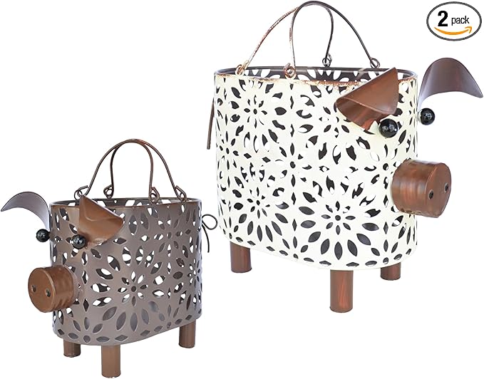 Zoreal Metal Decorative Small Baskets,Narrow Baskets with Handles for Storage,Pig Designs Farmhouse Cute Basket for Kitchen,Bathroom,Livingroom,Office Shelf Decor Aesthetic set of 2