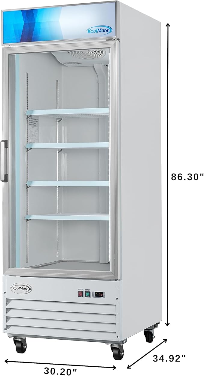 KoolMore MDF-1GD-23C-WH 31 in. Commercial One Glass Door Display Upright Freezer Merchandiser in White 23 Cu. Ft