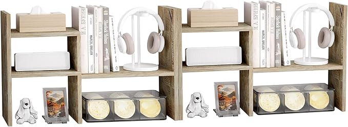 Jerry & Maggie Desktop Organizer Office Storage Rack Adjustable Wood Display Shelf Birthday Gifts Toy Home Decor Free Style Rotation Display True Natural Stand Shelf (Gray Oak/2 Pack)