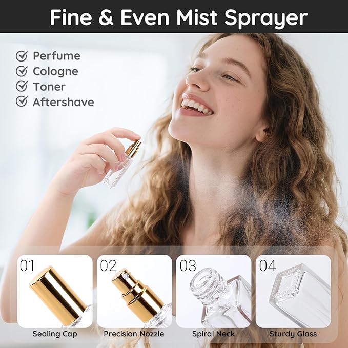 Segbeauty 20pcs 0.34oz Travel Perfume Atomizer Refillable, Mini Glass Perfume Spray Bottle, 10ml Bulk Travel Cologne Sprayer with Dispensing Tool, Fine Mist Glass Spray Bottles Fragrance Atomizer