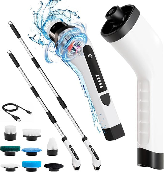 7-in-1 Electric Bathroom Scrubbing Brush, 2500 mAh. Telescopic Bathtub Scrubber with Long Handle. Powerful Electric Bathtub Scrubber. Portable Power Brush for Cleaning Bathroom, Kitchen, Car