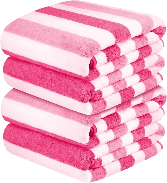 Microfiber Bath Towels Set of 4, Large Bathroom Towel for Adult, 30" x 60", Soft, Super Absorbent & Fast Drying, Use for Shower, Sauna, Sport, Fitness, Yoga, Cabana Stripe Pink