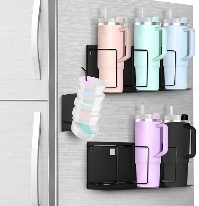 Magnetic Cup Holder for Fridge, Water Bottle Organizer for Cabinet Magnetic Cup Holder Heavy Duty Storage Tumbler Organizer for 20oz 30oz 40oz Cup Accessories