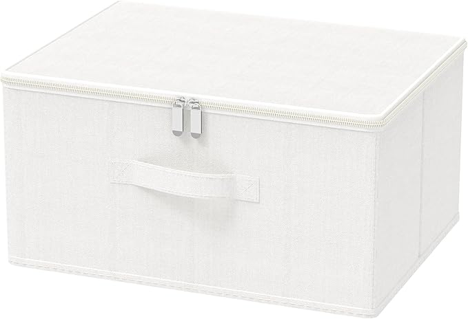 Storage Bins with Zipper, Cube Organizer Basket with Lid, Collapsible Stackable Closet Boxes, for Home and Bedroom, 1 Pack, White, 11.8 x 7.9 x 6.3 In, XSNY16WS-1