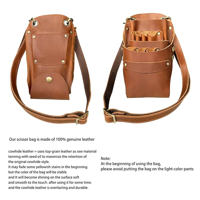 Scissor Pouch Belt, Cowhide Leather Salon Barber Hairdressing Scissor Holster Hair Stylist Shears Holder Tools Waist Bag with Adjustable Strap for Combs, Hair Clips