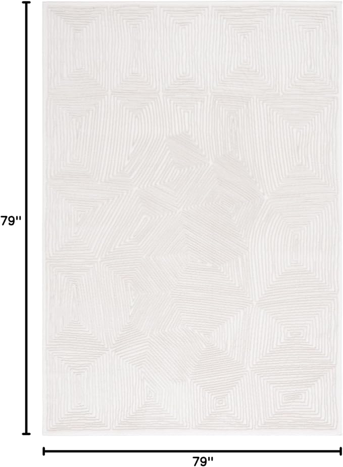 SAFAVIEH Prestige Collection Area Rug - 6'7" Square, Ivory & Beige, Geometric Design, Non-Shedding & Easy Care, Ideal for High Traffic Areas in Living Room, Bedroom, Dining (PTE120A-7SQ)