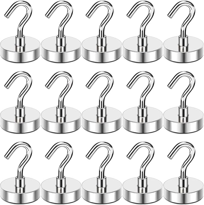 MIKEDE Strong Magnetic Hooks Cruise Essentials Heavy Duty for Hanging, 30Lb+ Neodymium Magnets with Hooks for Refrigerator, Magnetic Hanger for Kitchen, Home, Workplace-15Pcs