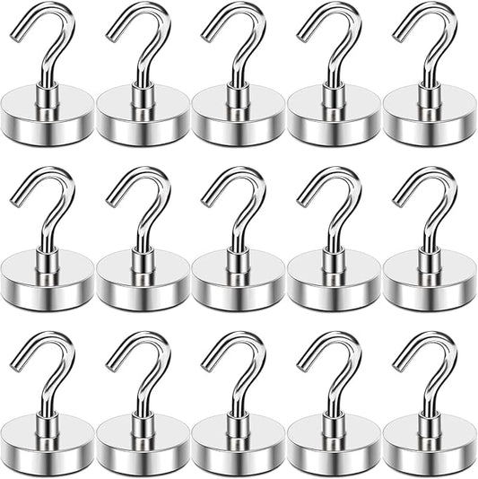 MIKEDE Strong Magnetic Hooks Cruise Essentials Heavy Duty for Hanging, 30Lb+ Neodymium Magnets with Hooks for Refrigerator, Magnetic Hanger for Kitchen, Home, Workplace-15Pcs