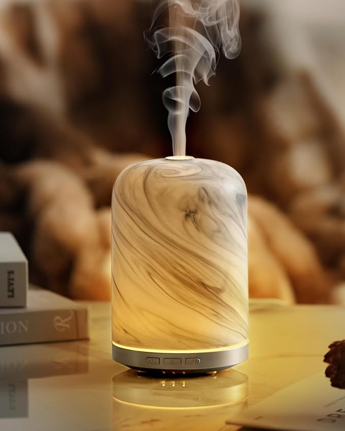 Essential Oil Diffuser - 2.4MHz Ultrasonic Ceramic Diffuser for Home, 120ml, Pulse&Continuous Mist, Bright/Dim/Breathing Lighting, Waterless Auto-Off, Aromatherapy Diffuser with USB Cable