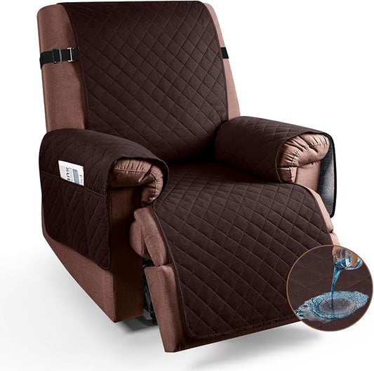 KinCam 100% Waterproof Recliner Chair Cover, Reclining Couch Covers for Pets, Dogs, Recliner Couch Slipcover Furniture Protector with Elastic Straps for Kids(23.6", Maroon)