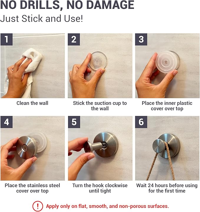Suction Cup Hooks for Shower - 4 Pack, Gray - Stainless Steel, Strong Suction, No Drill, Removable Hanger, Tile Bathroom Kitchen Wall, Glass Door, Mirror Hook Hanging Robe, Towel Holder