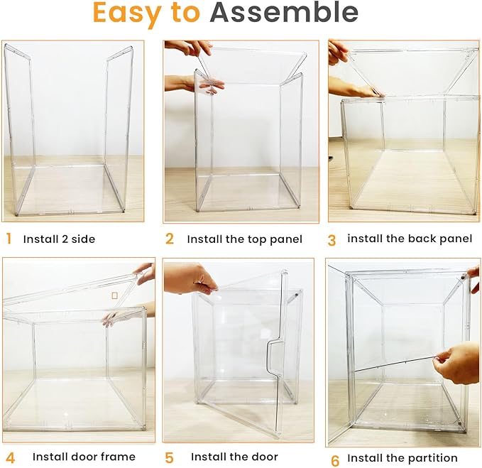 XXX-Large Clear Stackable Acrylic Display with Lid & Magnetic Door - 2-Tier Adjustable Shoe Box Case 11.8'' X 9.8'' X 15.7''Organizer for Boot, Sneakers, Collectibles, Figures, Purses | 2-Pack