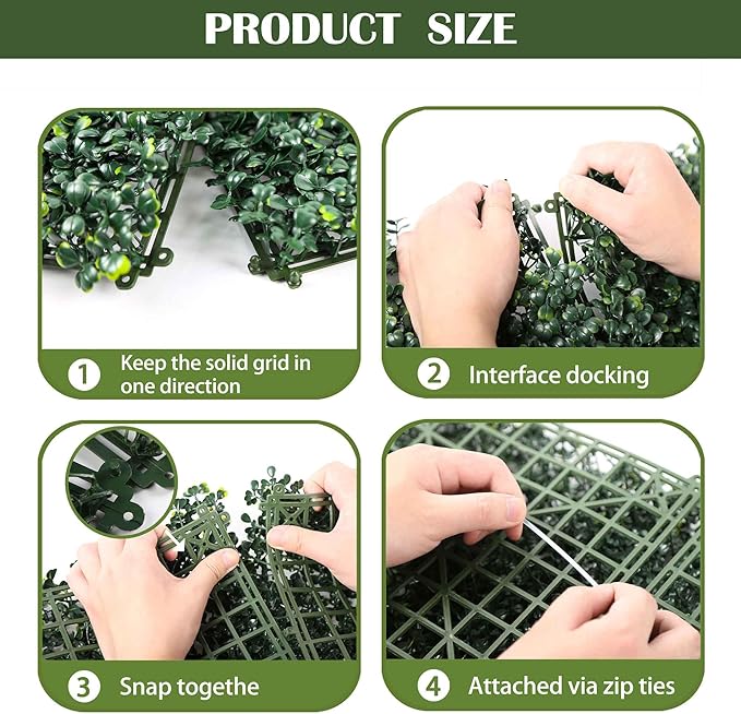 12PCS 10"x 10" Artificial Boxwood Wall Panels, UV-Anti Grass Wall Hedge Plant Panels for Indoor Outdoor Green Wall Decor Ivy Fence Covering Privacy