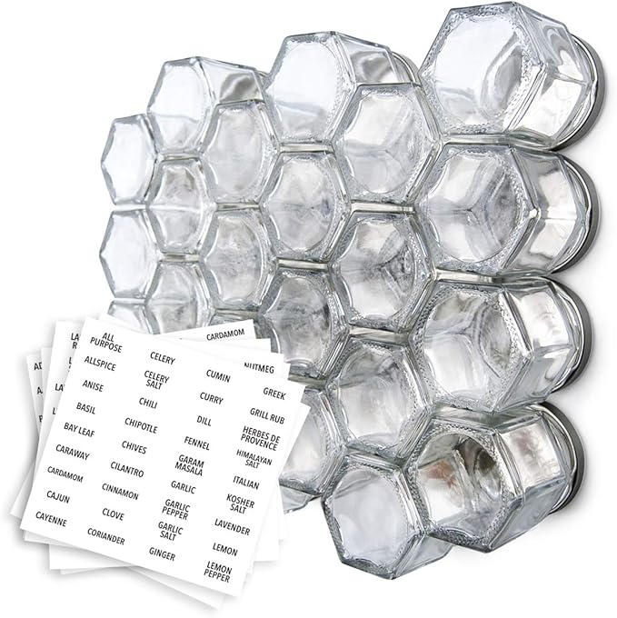 Gneiss Spice Magnetic Jars – Set of 24 Small Empty Glass Spice Jars (1.75 oz) with Magnetic Lids & Labels | Fridge-Mount Hanging Spice Rack | Refillable Kitchen Organizer
