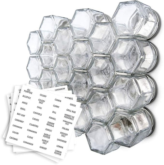 Gneiss Spice Magnetic Jars – Set of 24 Small Empty Glass Spice Jars (1.75 oz) with Magnetic Lids & Labels | Fridge-Mount Hanging Spice Rack | Refillable Kitchen Organizer