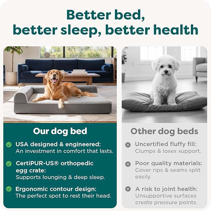 FurHaven Orthopedic Dog Bed for Large Dogs, L-Shaped Chaise Contour Mattress with Solid Orthopedic Foam Slab for Joint Support, Removable Washable Cover, Jumbo Plus/XXL, Faux Fur & Suede, Espresso