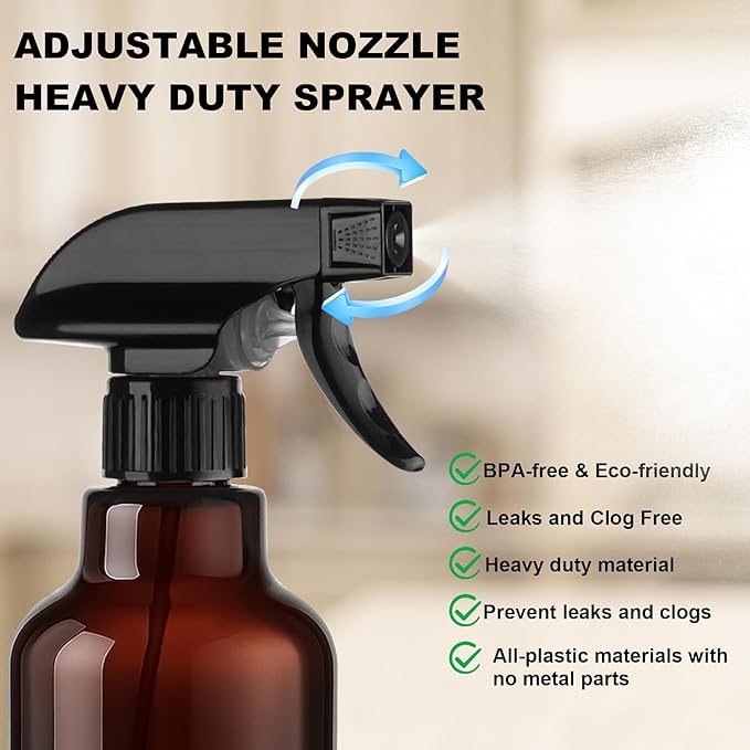 Glass Spray Bottles with Silicone Sleeve 16.9oz 2 Pack Empty Spray Bottle for Hair Mist/Stream Spraying for Cleaning Solutions, Plants, Essential Oils (Brown-sblue&black)