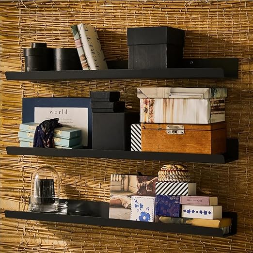 BYCY Metal Floating Shelves Set of 4,23.6inch Floating Bookshelves for Wall Mounted,Wide Magnetic Book Display Wall Shelves for Classrooms Kitchen Bedroom Room Decor (Black)