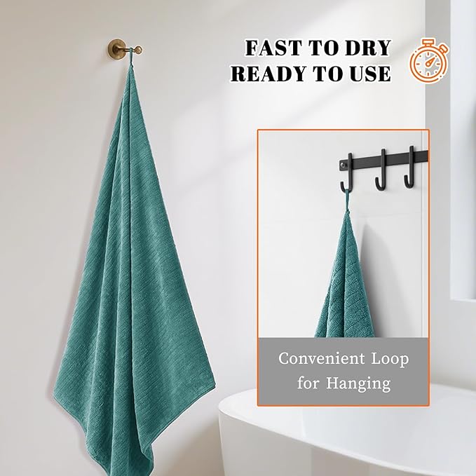 Bath Towels Set of 4 Extra Large 35 x 70 Inches,Luxury Thick High Absorbent and Quick Dry Bath Sheet,Ultra Soft Microfiber,Bathroom,Beach,Yoga,Sport,SPA,Fitness (Teal Green)