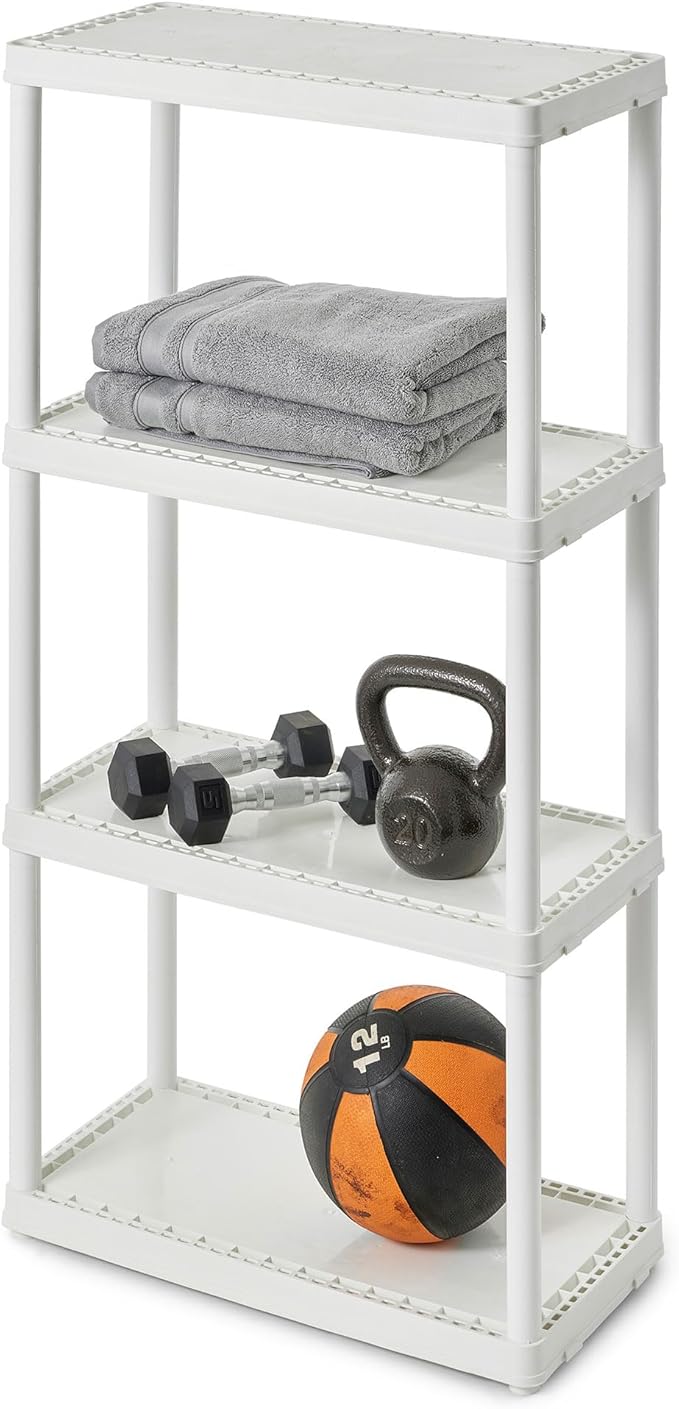 Gracious Living 4 Shelf Fixed Height Solid Light Duty Storage Unit 12 x 24 x 48" Organizer System for Home, Garage, Basement, & Laundry, White