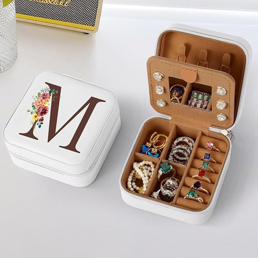 Parima Gifts for Women - Personalized Birthday Gifts for Mom, Mother In Law Gift, Mama Gift Idea, Travel Jewelry Case for Women - Letter M, White