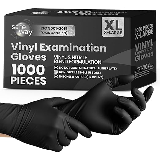 SAFEWAY USA Vinyl Disposable Gloves — Non-Latex and Powder Free, Heavy-Duty Protective and Multi-Purpose Gloves for Cleaning, Food Prep, Tattooing, Lab Works, Mechanics and More — (1000 pcs, X-Large)