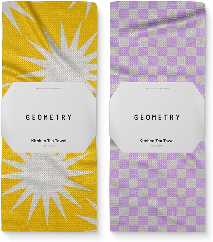 Spring Kitchen Towels - Quick Dry Microfiber Cloth Spring & Summer Dish Towels for Kitchen Drying - Premium Quick Dry Towel - Lilac Sunburst, 18" x 30" - 2-Pack