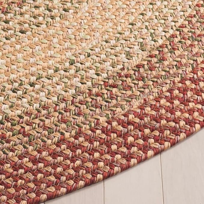 SAFAVIEH Washable Rug Outdoor Braided Collection - 6' x 8' Oval, Rust & Multi, Handmade & Reversible, Non-Shedding & Easy to Clean, Ideal for Patio, Backyard, Mudroom (BRD303A)
